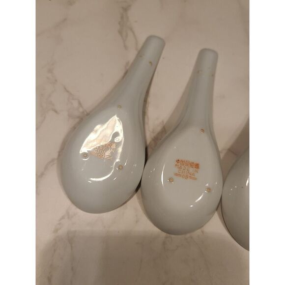 Mun Shou Multi Color Longevity Porcelain Asian Chinese Soup Rice Spoons Set of 6 - Picture 8 of 10